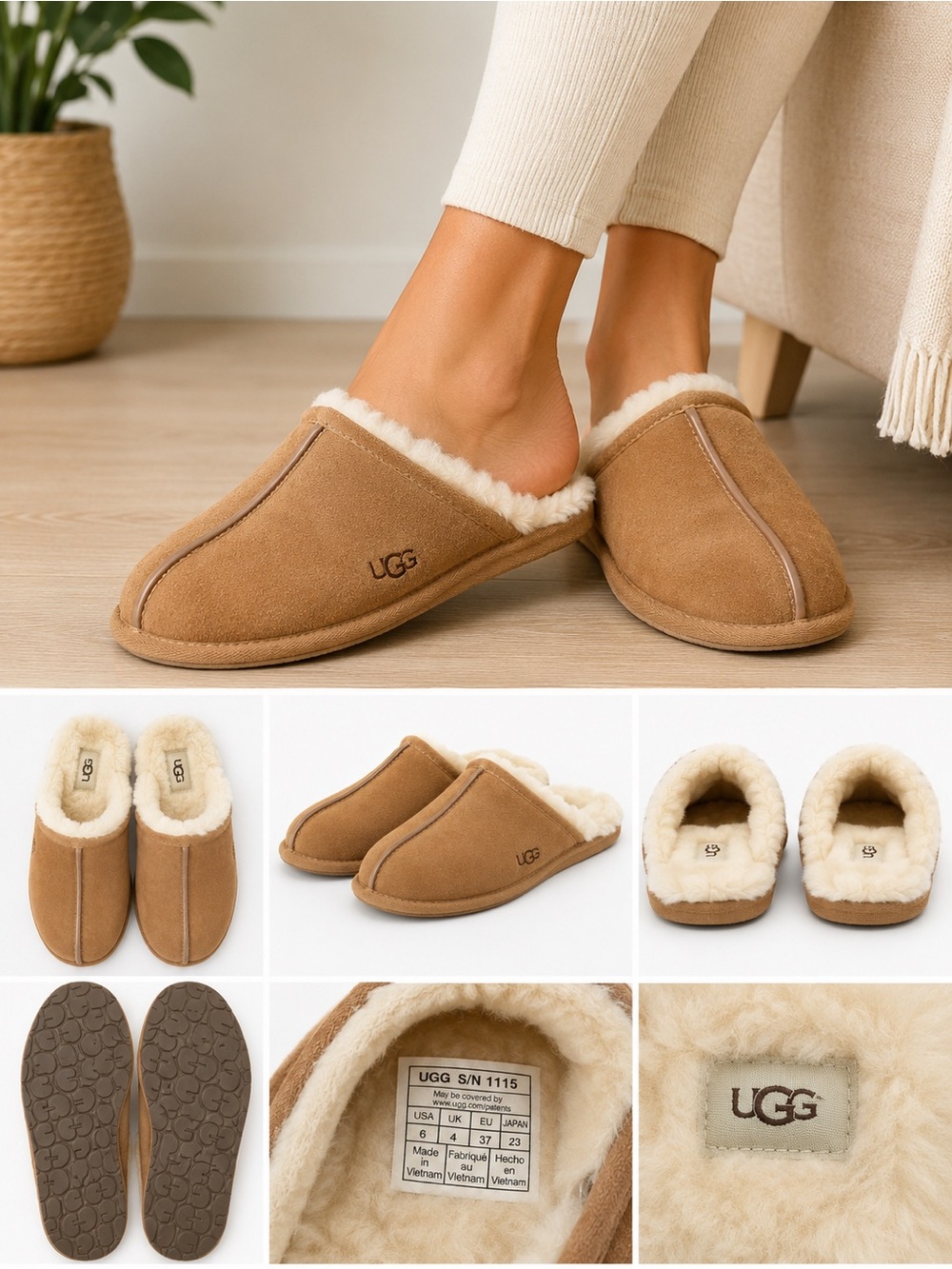 UGG Scuffette II Chestnut Suede Sheepskin Slippers Womens Size 6 EU 37